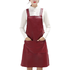 Keriko 美術用防水前雙口袋吊帶皮革圍裙, 棗紅色