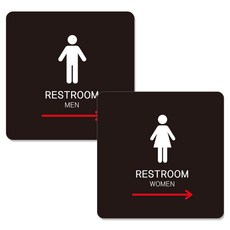 JEJEDECO 黏貼式指示牌 男廁右側 黑色 15cm B118 + 女廁右側 黑色 15cm B120 套組, 1套, RESTROOM MEN 右側, RESTROOM WOMEN 右側