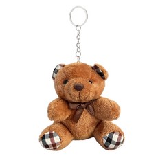 아이예스 곰돌이 가방 키링 인형 열쇠고리 체크 키링, 딥브라운