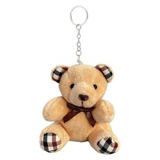 아이예스 곰돌이 가방 키링 인형 열쇠고리 체크 키링, 라이트브라운