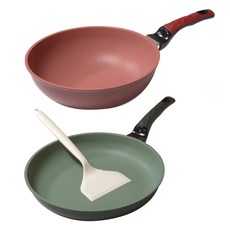 Kitchen-Art 電磁爐巨型平底鍋3件組, 1套, 26cm炒鍋 + 26cm平底鍋 + 大號矽膠鍋鏟, 混合色