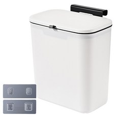 MONOHAEM 門板壁掛式附蓋垃圾桶 9L + 掛鉤 + 無痕貼套組, 1套, 象牙白(垃圾桶)