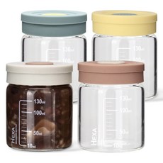미르코리아 헥사 내열유리 투톤 실리콘캡 눈금유리병 4종 세트, 150ml, 1세트