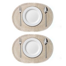 바다라 타원형 라탄 테이블 매트, 밀크, 50 x 35 cm, 2개