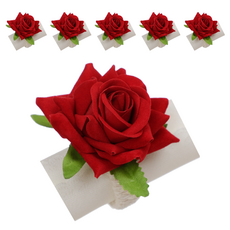 微笑滿溢 成人節派對 玫瑰花餐巾環 type2, 6個, 1入, 紅色