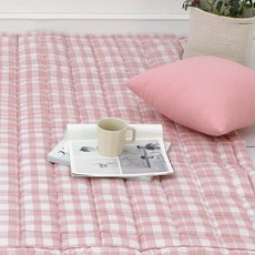 Beaudemonde 韓國製造 柔軟水洗兩用墊/地毯 糖果格紋, 珊瑚粉