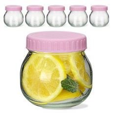 미르코리아 실리콘링 플라스틱 뚜껑 핑크 6p + 잼잼유리병 300ml x 6p 세트, 1세트