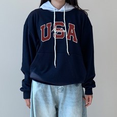 에어플레인 남녀공용 USA 오버핏 배색 후드 티셔츠