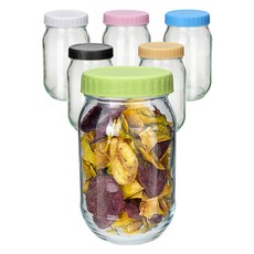 미르코리아 실리콘링 플라스틱 뚜껑 유리병 기획 MK580 그린 블랙 블루 핑크 화이트 옐로우, 6개, 480ml