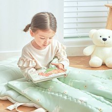 GGUMBI 人造絲莫代爾雙面午睡被+墊子+枕頭+防水收納包組, 薄荷兔