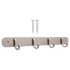 HARDWARE PARK 牆壁掛鉤簡約板式衣架 4鉤 + 安裝螺絲 2p 組 B-01, 銀色霧面, 1套