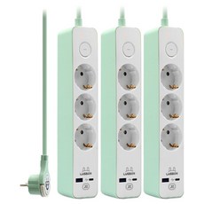 러그 고속충전 USB C타입 고용량 멀티탭 3구 3500W, 3개, 3m, 민트