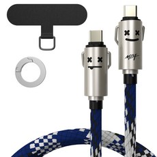 MYBESTFRIEND Type-C to Type-C 按壓式手機掛繩高速充電線 MBF-FSTCC03-NA, 0.3m, 1個, 海軍藍