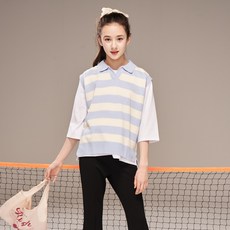 applepink 女童條紋翻領針織背心 S105