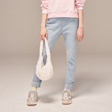 applepink 兒童緊身版型蘋果刺繡捲邊牛仔褲 S101