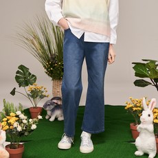 applepink 大童腰部綁帶亮點抓皺寬版牛仔褲 S105