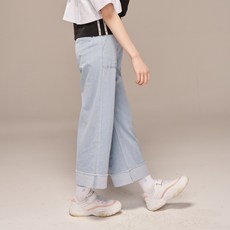 applepink 女童款寬版反摺水洗牛仔褲 S203