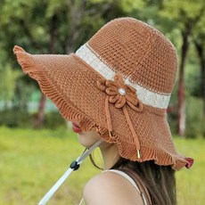 아뗄릭 여성용 여름 햇빛 차단 비치 플라워 끈조절 선캡 10139