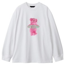 이지스튜디오 여성용 통기성 F트임 면 빅핑키베어 박스핏 긴팔 롱티셔츠