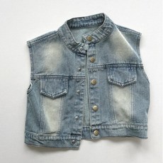 이유몽 아동용 머우라 데님 레트로 포켓 버튼 조끼