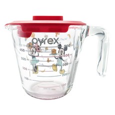 파이렉스 내열유리 계량컵 + 뚜껑 세트, 디즈니 굿모닝미키, 1세트, 500ml