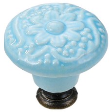 Bostool 復古浮雕花朵圖案抽屜把手, 天空藍, 1個