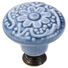Bostool 復古浮雕花朵圖案抽屜把手, 藍色, 1個
