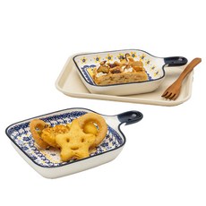 메종오브제 프라카 폴란드풍 사각 핸들 앞접시 2종 세트, 1세트, 비올라 + 포티시아