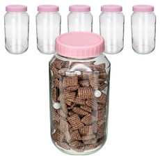 미르코리아 실리콘링 플라스틱 원형 뚜껑 유리병 핑크 HIGH-SG1000, 6개, 850ml