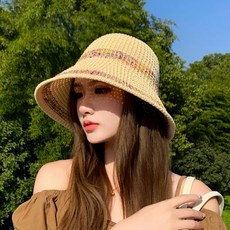 아뗄릭 레인보우 링 넓은 챙 라탄 벙거지 모자 10245