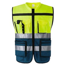 雙色工作安全背心, 1個, 螢光色 + 海軍藍