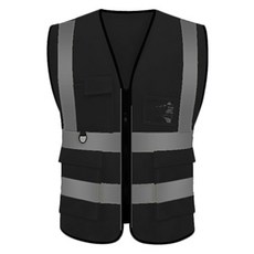 口袋式網眼工作安全背心, 1個, 黑色