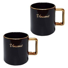 아데리아 빈센트 24K골드 머그잔 340ml, 블랙, 2개