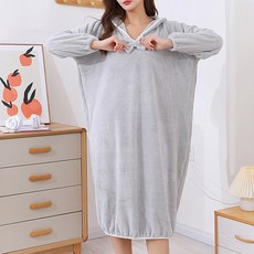 絲絨連帽連身裙式浴袍, 1個, 灰色