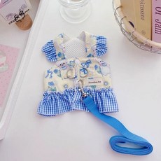 HuSanHua Coco Studio 狗狗鬱金香荷葉邊胸背帶, 藍色, 1個