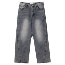 빅이지 남성용 빅사이즈 커브드 엠보 와이드 데님 팬츠