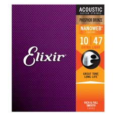 Elixir NANOWEB 磷青銅 1047 EX Light 木吉他弦 + Castle 彈片 3片, EX Light 16002, 混合色, 1套