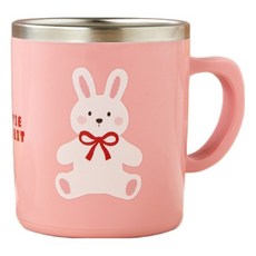 Modern House 兒童雙層不鏽鋼防滑手柄杯 蝴蝶結兔子, 1個, 粉紅色, 220ml