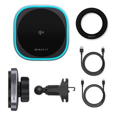 모핏 APEX Qi2 맥세이프 자석 고속 무선 충전기 15W CW39 + 송풍구 차량용 거치대 K6-OHR + ABS 맥링 세트, 블랙