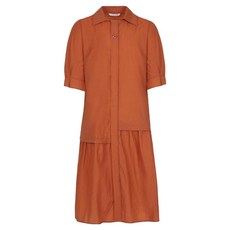 Crocodile 鱷魚 淑女下擺抓皺細節翻領洋裝 CLCMOP108, 深橘色