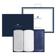 松月毛巾 黑標 170g 30支精梳棉 3件組禮盒, 1套, 白色 + 淺灰色 + 海軍藍