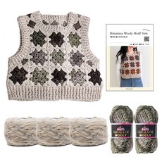 Yarna DIY材料包 圖案背心 Himalaya Woolly 2球 + Tiger 3球 + 印刷圖稿組 S / M, 1套, 卡其色