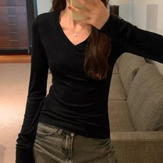 Goodif 女款舒適V領彈性長袖T恤