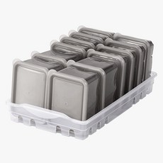 땡스소윤 냉동실 전용 국 밥 보관 밀폐용기 투명그레이 12p + 트레이 세트, 1세트, 8호 600ml x 4p + 9호 300ml x 8p + 트레이
