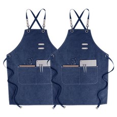 카페 미용실 심플 캔버스 앞치마 CPA-02, 멜란지 블루, 2개
