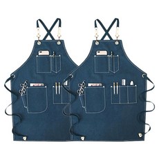 카페 미용실 심플 캔버스 앞치마 CPA-01, 멜란지블루, 2개
