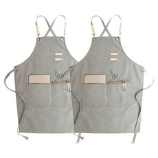 카페 미용실 심플 캔버스 앞치마 CPA-02, 라이트 그레이, 2개