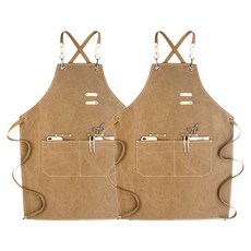 카페 미용실 심플 캔버스 앞치마 CPA-02, 라이트 브라운, 2개