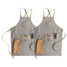 카페 미용실 심플 캔버스 앞치마 CPA-03, 라이트 그레이, 2개