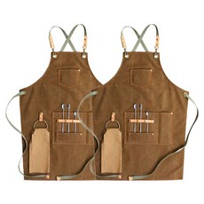 카페 미용실 심플 캔버스 앞치마 CPA-03, 뉴트럴 브라운, 2개